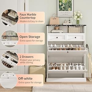 Maupvit Narrow Shoe Storage Cabinet with 2 Flip Drawers, Freestanding Shoe Cabinet Storage for Entryway, Shoe Organizer with 2 Drawers & Open Storage, Shoe Rack Organizer White Maupvit Narrow Shoe Storage Cabinet with 2 Flip Drawers Freestanding Shoe Cabinet Storage for Entryway Shoe Organizer with 2 Drawers Open Storage Shoe Rack Organizer White