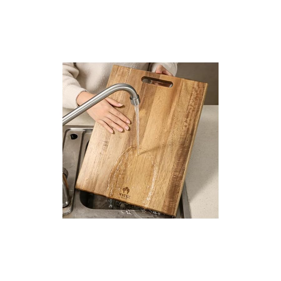 YSTKC Acacia Wood Cutting Boards Set of 3 PCS for Kitchen, Large Wooden Cutting Board Set with Handle, Thick Chopping Board, Butcher Block Wooden Trays for Meat, Fruit Vegetable and Cheese