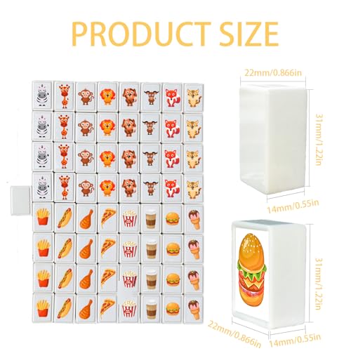Gemormonee 65 Tiles 30mm Seaside Escape Blocks, Seaside Escape Tiles, Mahjong, Sea Side Escape Tile, ABS Material Set with DIY PVC Stickers (8 Animals Pattern+8 Foods Pattern)