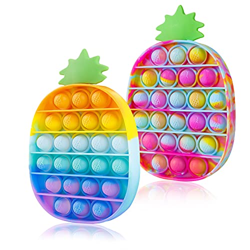 Lot de 2 jouets sensoriels à bulles en forme d'ananas arc-en-ciel pour enfants, pour femmes, hommes, filles, adolescents, garçons Cover