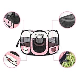 Pet4fun pn935 29 portable pet puppy dog cat animal playpen yard crates kennel wpremium 600d oxford cloth tool free setup carry bag removable security mesh covershade 2 storage pocketspink   cucciolini doodles