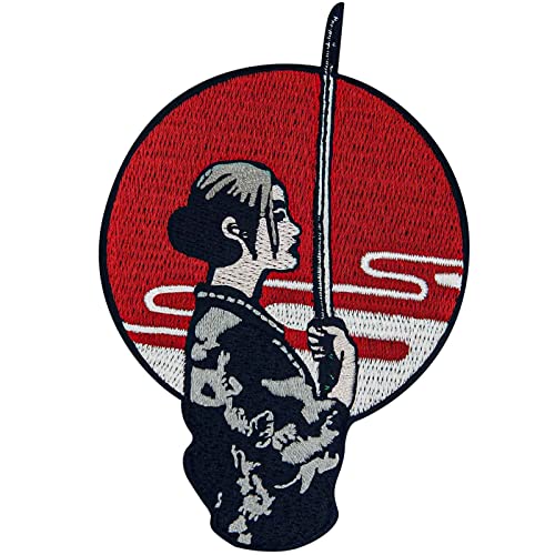 Parche bordado con forma de samurai para coser o pegar con plancha