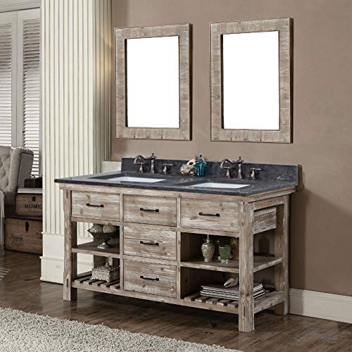 60" SOLID RECYCLED FIR SINGLE SINK VANITY WITH RECTANGULAR SINK LIMESTONE TOP-NO FAUCET