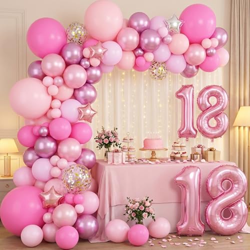 Image of RUBFAC Pink Balloons Set, Metallic Pearl Pastel Light Pink Party Balloons 12 Inch for Girl Princess Birthday Party Decorations Wedding Baby Shower, 65pcs