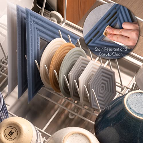 The Degrē Trivet (Indigo Wash, Set Of 3) By Line+Arc. Potholder, 10Mm Thick & Heat Resistant To 500F. 100% Food-Grade Silicone, Dishwasher Safe, Stain-Resistant. Modern Geometric Mid Century… #TOP4