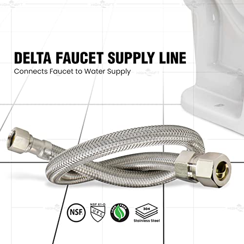 FlexCraft 27620, Delta Faucet Supply Line, Connects Faucet to Water Supply, Faucet Connector With 3/8 MIP x 3/8 In FIP, Braided Stainless Steel 20 In (Pack OF 2)