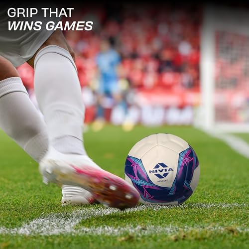 Image of Nivia Mercury Football /PU Leather /Power Stitched Football /12 Panel /Match Ball (White /Blue (with Pump))