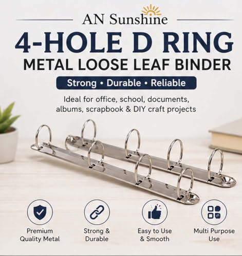Image of Office Stationery 4-Hole Ring D Line Metal Loose Leaf Binders Book Rings Binding Spines Combs Album Scrapbook Clips Silver for Office, School & DIY Craft Use (4 Pc)