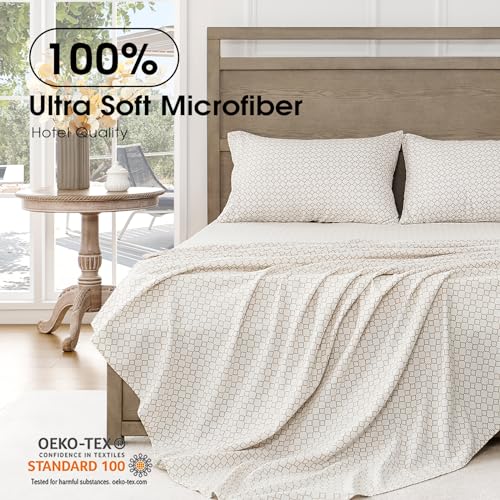 Image of FreshCulture Floral Bed Sheets - Ultra Soft Full Size Bed Sheets - Brushed Microfiber Geometric Sheets - Deep Pockets up to 16 inch - Easy Care - Hotel Luxury 4 Piece Pattern Printed Sheets Full, Jali