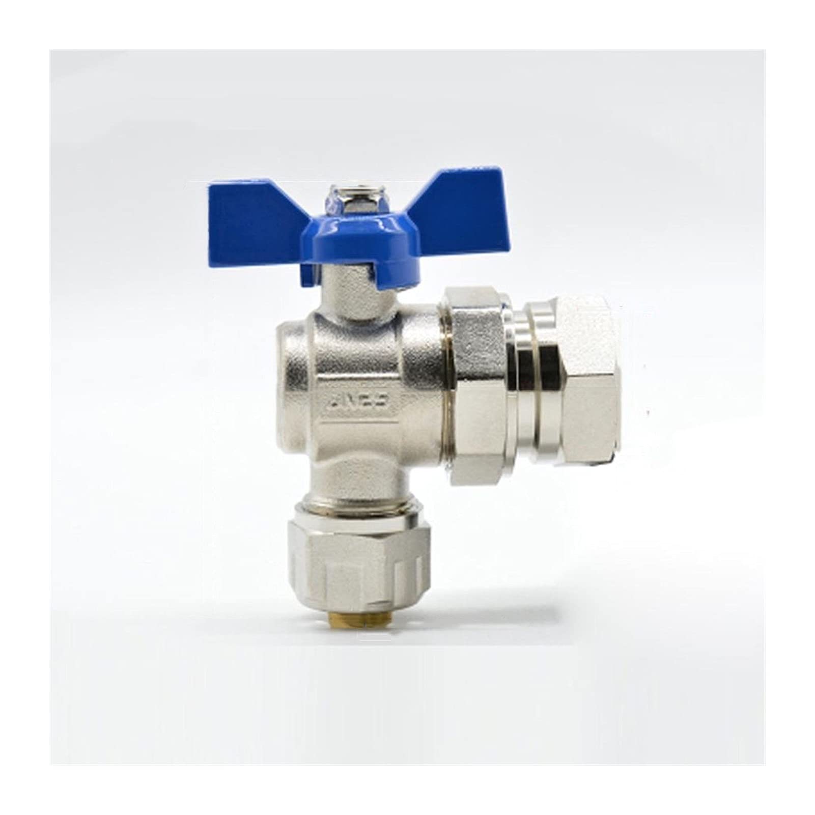 Valvola a sfera ad angolo in ottone nichelato con tubo da 20/25 mm femmina 1 pollice maniglia blu for collettore principale dell'acqua