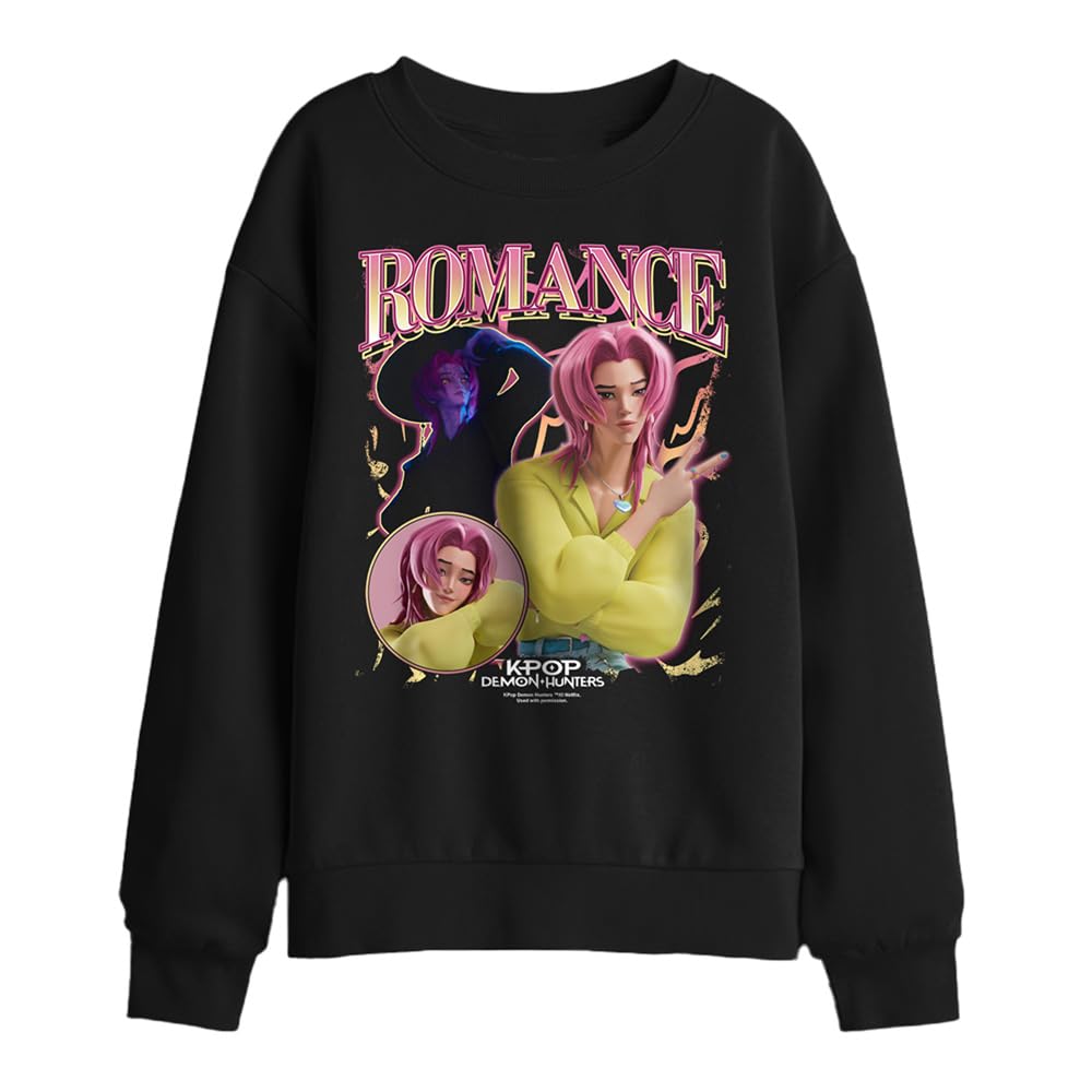 Kpop Demon Hunters Saja Boys Romance Homage Kids Sweatshirt, Black, 7-8Y