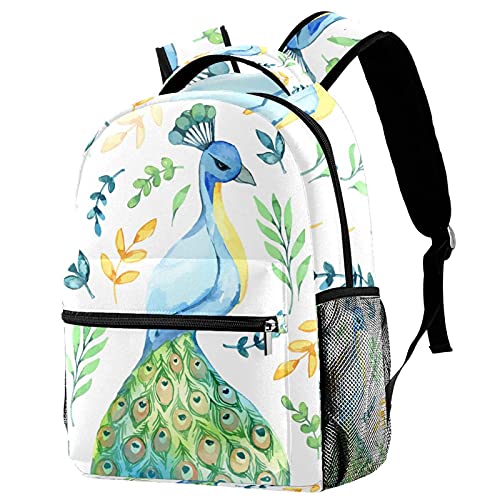 Sac à dos d'écolier ordinateur portable 14 pouces multicolore bagage scolaire plumes paon