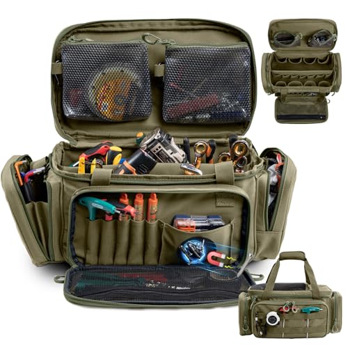 Image of Heavy Duty Tool Bag Organizer with Strong Magnets & Detachable Pouches, Tactical Tool Tote for Men, Multiple Pockets, Anti-Friction Bottom Utility Tool's Bag for Electrician,Mechanic