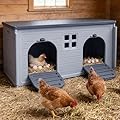 Rockever Chicken Coop, Plastic Nesting Boxes for Chickens with Safety Door Or Ramp, Waterproof 2 Compartment Chicken Nesting Box for Laying Eggs for Hens, Ducks and Poultry