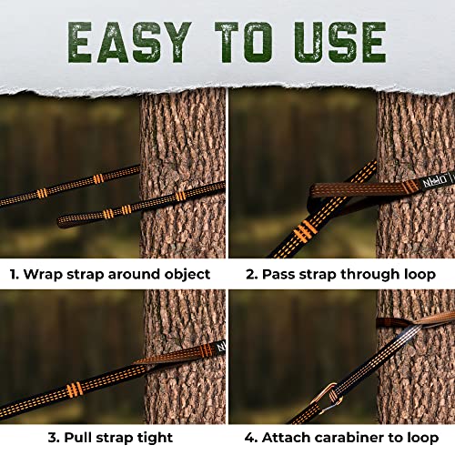 Hammock Straps For Trees With 2 Carabiners - 10 Ft Tree Swing Strap - 700+ Lbs Heavy Duty 32 Loops & No Stretch Camping Hammock Tree Straps - 20 Ft Combined Hammock Hanging Kit - Natures Hangout #TOP2