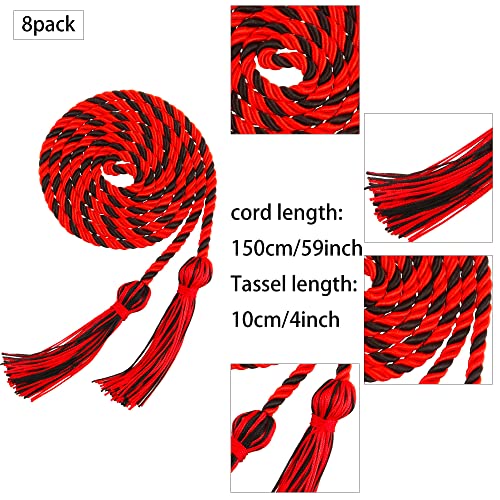 Image of Trounistro 8 Pieces Graduation Cords Yarn Honor Cords with Tassel for College Graduation Students (Red with Black)