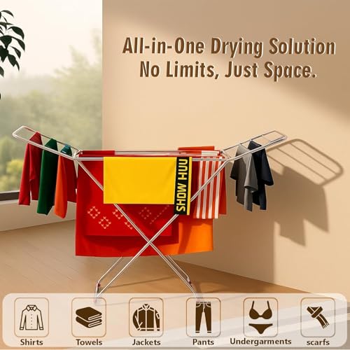 Image of JD FRESH Stainless Steel Foldable Clothes Drying Stand /58 Feet Drying Rack with Drying Rails /Portable Cloth Dryer Stand for Laundry /Strong Cloth Hanger Stand for Balcony /Indoor & Outdoor - Silver