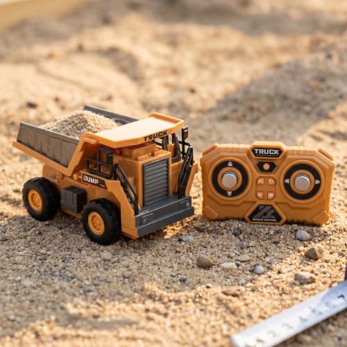 Image of Rumble 1:64 RC Dump Truck, 6 Channel Rc Truck 4x4, Toy for Kids, Rechargeable Engineering Car, Heavy Duty Machine Construction Toy with Lights & Music (Yellow)