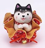 薬師窯 和楽づくし わんこ日和おねだり黒柴 ふく福巾着 【9691】