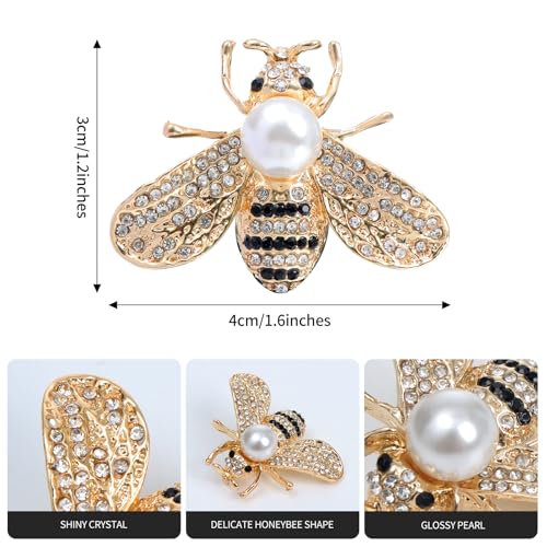 Image of 4 Pieces Honey Bee Brooch Lapel Pins for Women Crystal Insect Themed Bee Brooches with Faux Pearl Fashion Gift for Birthday Dating Party Anniversary