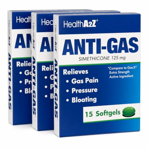Image of HealthA2Z Gas Relief, Simethicone 125mg, Fast Acting Gas Relief, 45 Softgels, 3 Pack