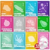 KONEUK 12 Pack Collagen Hydrating Face Masks Skincare, Sheet Face Mask for All Skin Types, Facial Masks Set for Women Skin Care, Face Mask Bulk Spa Gifts for Women