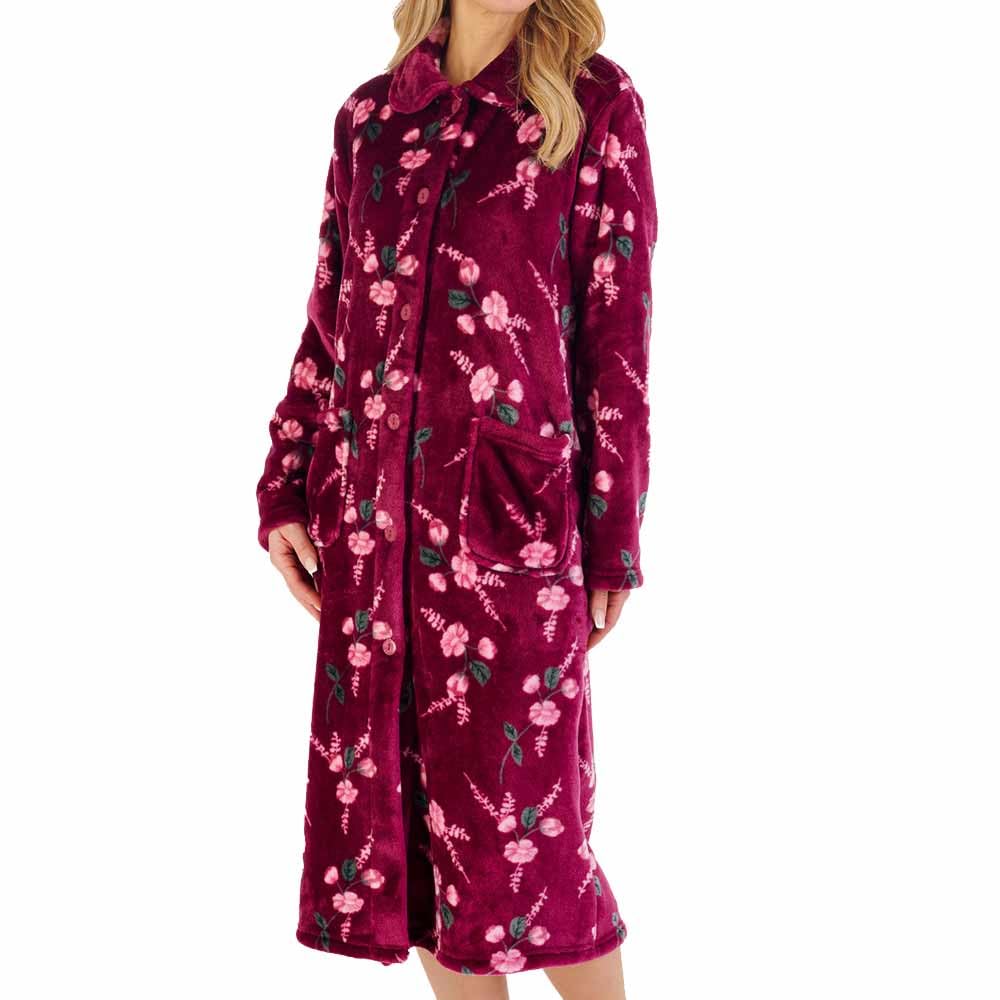 Slenderella Women's Damson Camellia Button Through Fleece 46 Inch Housecoat (10/12, )