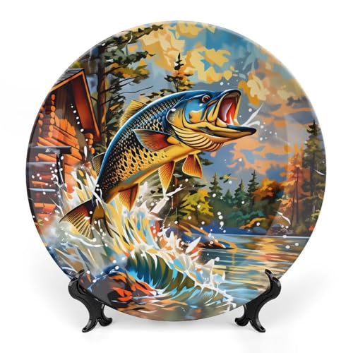 SUDZZLPY Country Lodge Bass Fish Decorative Plate 6in