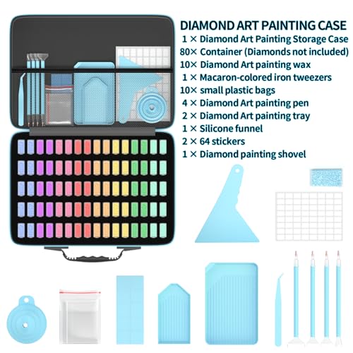 Image of Diamond Painting Storage Containers Art Kits for Adults, 80 Slots Portable Bead Storage Boxes for Diamond Painting Accessories and Tools
