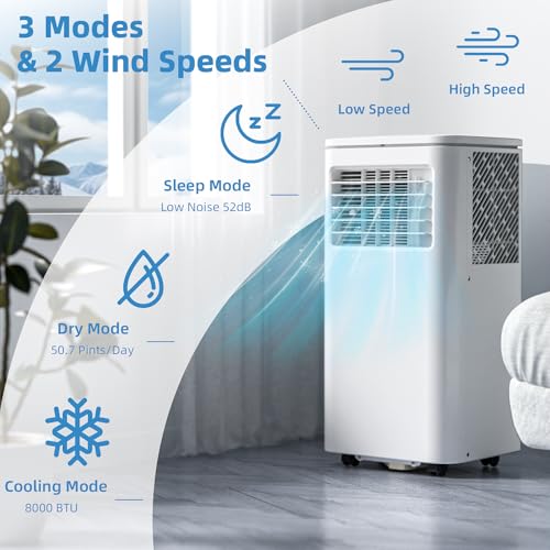 Image of Electactic Portable AC Units 8100 BTU, 4-in-1 Indoor Air Conditioner with Built-in Dehumidifier & Fan, Quiet Portable Air Conditioner for Home up to 350 Sq.Ft., 24-Hour Timer & Remote Control