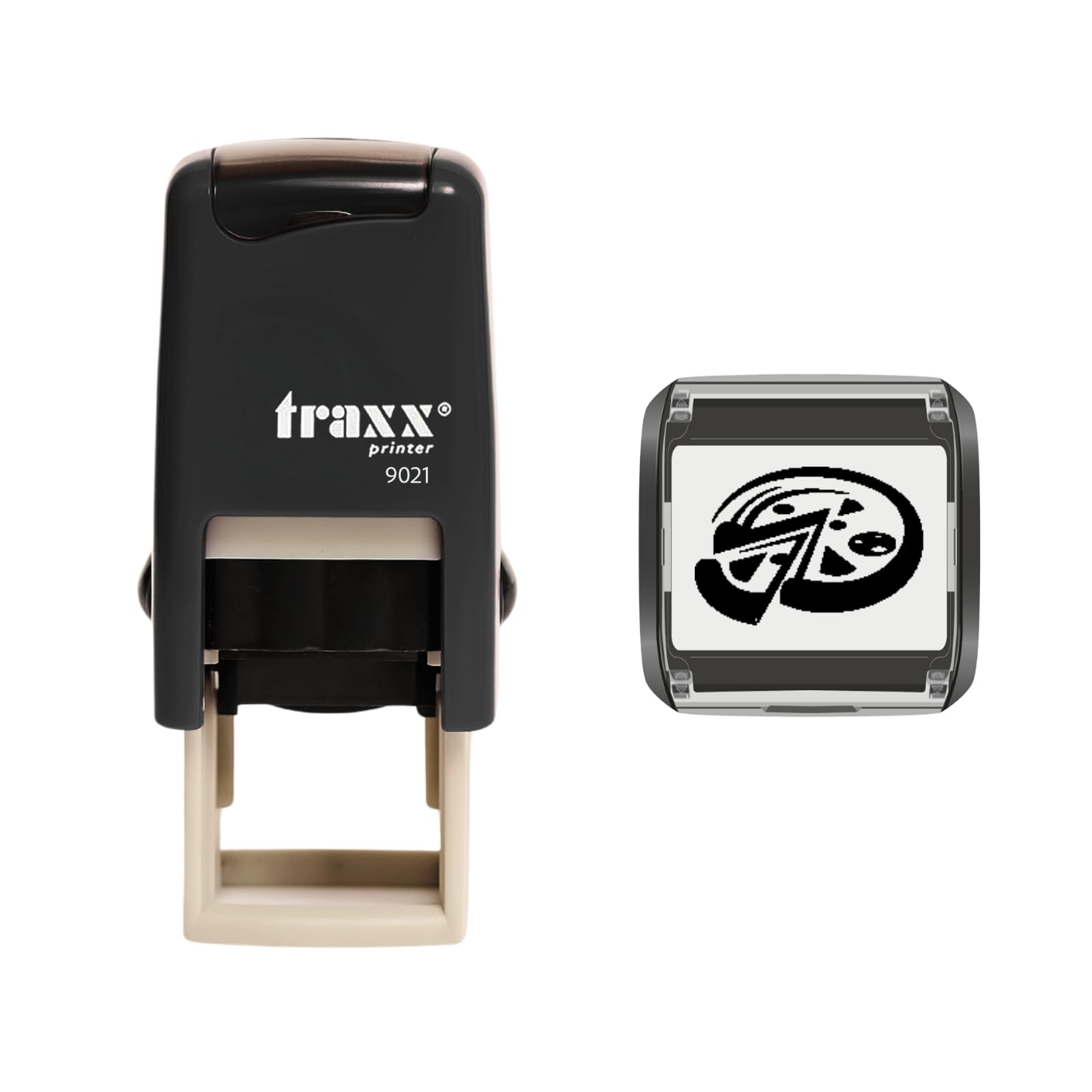 Traxx 9021 Loyalty Card Self Inking Rubber Stamp Pizza Shop Fast Food Takeaway *A Black Pizza Slice Pizzeria Design*