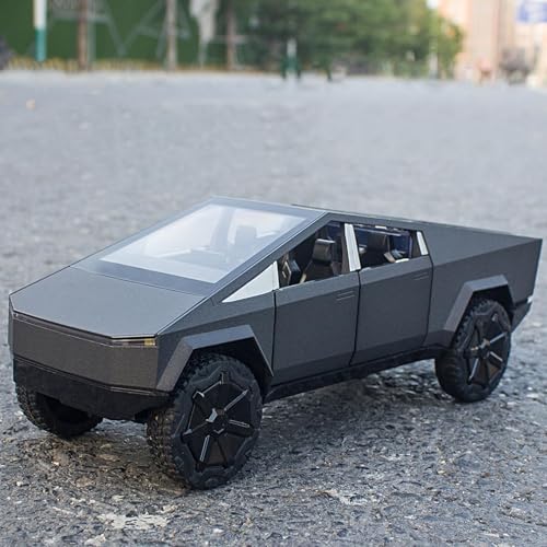 Image of SASBSC Toy Pickup Trucks Cybertruck Model 1 /24 DieCast Metal Car (Silver) Toy Trucks for Boys Age 4-7 with Sound and Light (Gray)