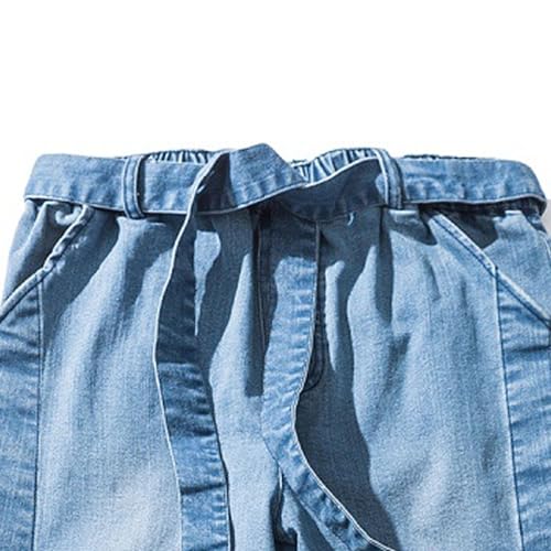 Men’s Elastic Waist with Belt Jeans Casual Solid Loose Fit Jeans Cargo Joggers with Pockets Jean4