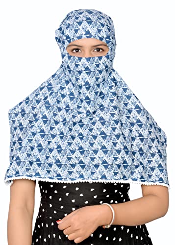 Image of Women Girls Cotton Female Scarf Cum Mask Face Cover Wrap Indigo Multi Purpose Uses Blue Printed