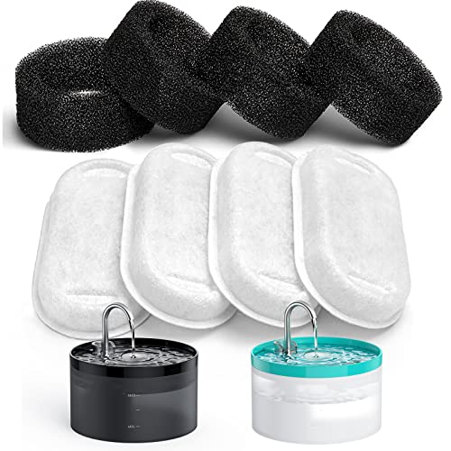 GIOTOHUN Filtres de Fontaine a Eau Chat, 4PCS Filtres + 4PCS Éponges de Distributeur Eau Chat, Cheveux Filtrants (Éponges ), Triple Filtration (Filtres ), Convient pour H1 Cover