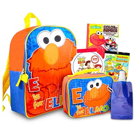 Sesame Street Kids Elmo Backpack With Lunch Box ~ 6 Pc Bundle With 16 Elmo School Bag For Boys, Girls, Kids, Elmo Lunch Box, Cars Water Pouch, And More (Elmo School Supplies)