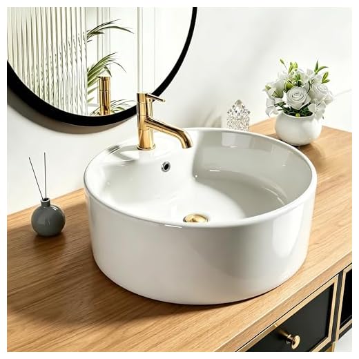 NUESTRA VIDA Waschbecken Rund Aufsatzwaschbecken, Waschbecken Bad mit Hahnloch und Überlauf, Aufsatzwaschbecken Klein Keramik, Modernes Handwaschbecken Klein Gäste WC für Badezimmer usw(41x41x14.5cm)
