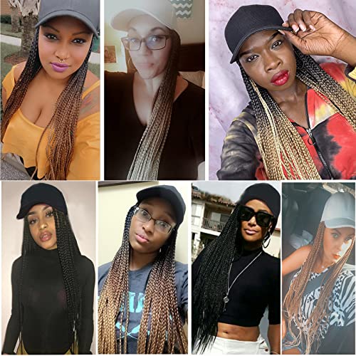 Yunkang Braided Baseball Cap Wig Box Braid Hair Extensions with Hat Ombre Color Synthetic Hair Cap Wig with 24inch Long Braiding Hair for Women (B-70) - Thumbnail 7