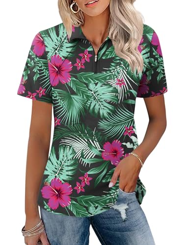 Image of LOMON Womens Golf Polo Shirts Summer Short Sleeve 1 /4 Zip Tops Moisture Wicking Casual Tennis Activewear with Pockets