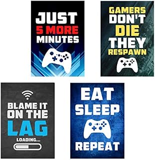 Boys Bedroom Video Gaming Theme Wall Art Print Inspirational Quotes, Funny Set of 4 Stylish Design Gaming Poster For Kids Boys Room (A4 (29.7cm x 21cm))