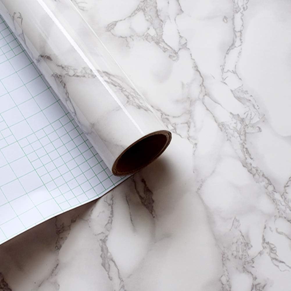 LaCheery 90cm x 400cm Pellicola Adesiva per Mobili Marmo Bianco Carta Adesiva per Mobili Grigio Impermeabile Pellicola Autoadesiva Cucina Grigio per Tavoli Armadio Carta da Parati Autoadesiva Lavabile