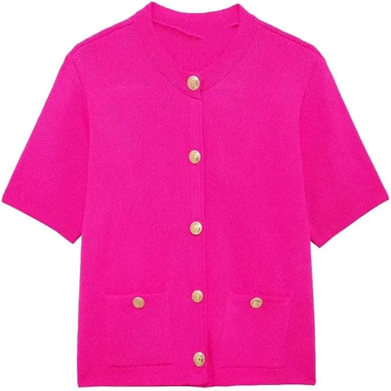 Women's Button-Decorated Knitted Loose Short-Sleeved Top