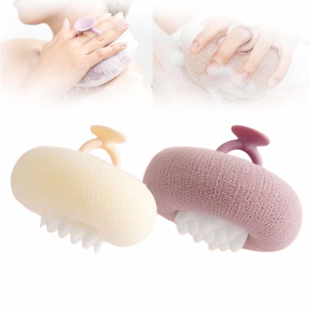 Soft Sunflower Suction Cup Bath Ball, 2025 Upgraded 2-in-1 Sunflower Bath Ball Exfoliating Bath Sponge Cleaning Brush, Sponge Mesh Pouf Shower Ball for Women, Men Shower (Purple+Yellow)