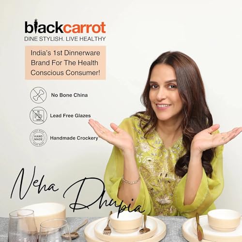 Image of BlackCarrot Handcrafted White Beije Ceramic Dinner Set, 20 Pieces Serving for 6, Microwave and Dishwasher Safe, Bone-Ash Free, Dinner Sets | Crockery Set for Gifting & Dining by Black Carrot