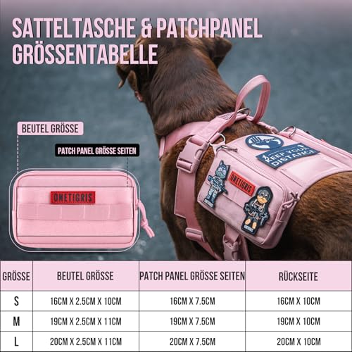 OneTigris Service Hundegeschirr, Guardian Geschirr mit 3 Edelstahl D-Ringen und Großer Kapazität Tasche, Sicherheitsgeschirr für Mittelgroße Große Hunde Rosa,M
