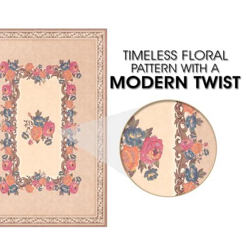 Image of Cloth Fusion Velvet Floral Dining Table Cloth 6 Seater, Dining Table Cover with Elegant Floral Pattern for Dining Room (60x90 Inch, Peach)
