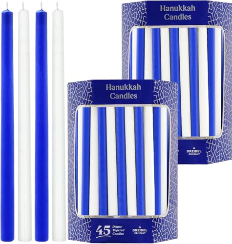 Bougies de Hanoucca bleues et blanches de luxe | Lot de 2 boîtes (45 bougies)