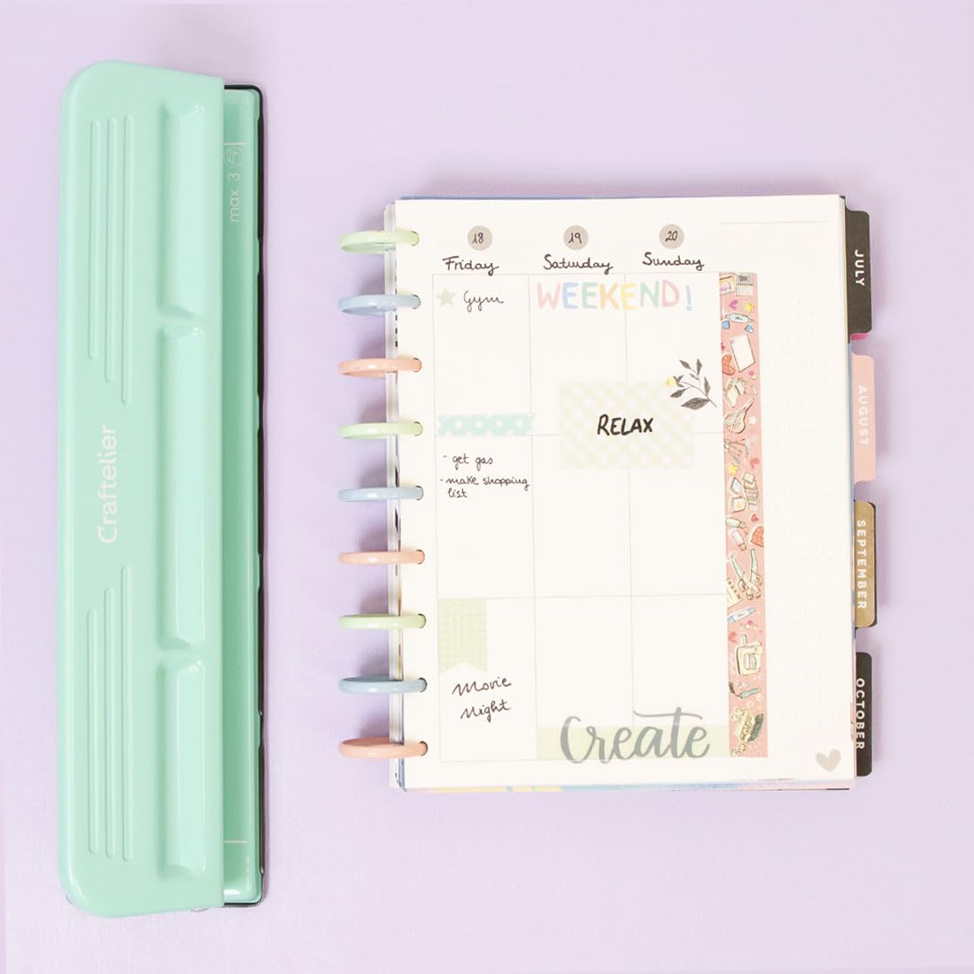 Craftelier - XL 11 Loch Discbound Locher für Planer und Notizbücher | XL Locher für Discbound Planer und Notizbücher kompatibel mit Happy Planner große Einlagen bis zu 3 Blatt 90 g m2