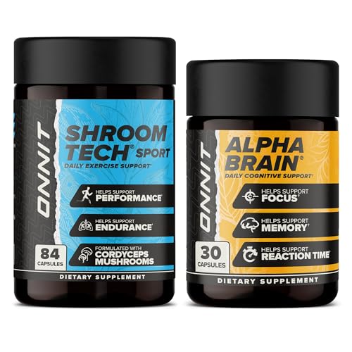 ONNIT Alpha Brain 30ct + Shroom Tech Sport 84ct Bundle, Focus & Energy