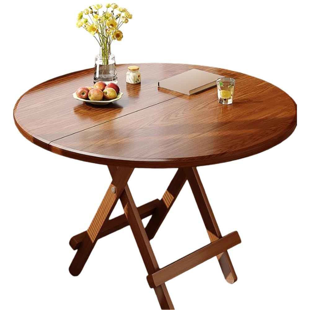 Mesa de comedor portátil plegable redonda de 40 pulgadas para 2 a 4 personas, mesa de cocina extensible de madera de hoja caída, mesa de comedor compacta para apartamento, sala de estar (marrón, 80 cm